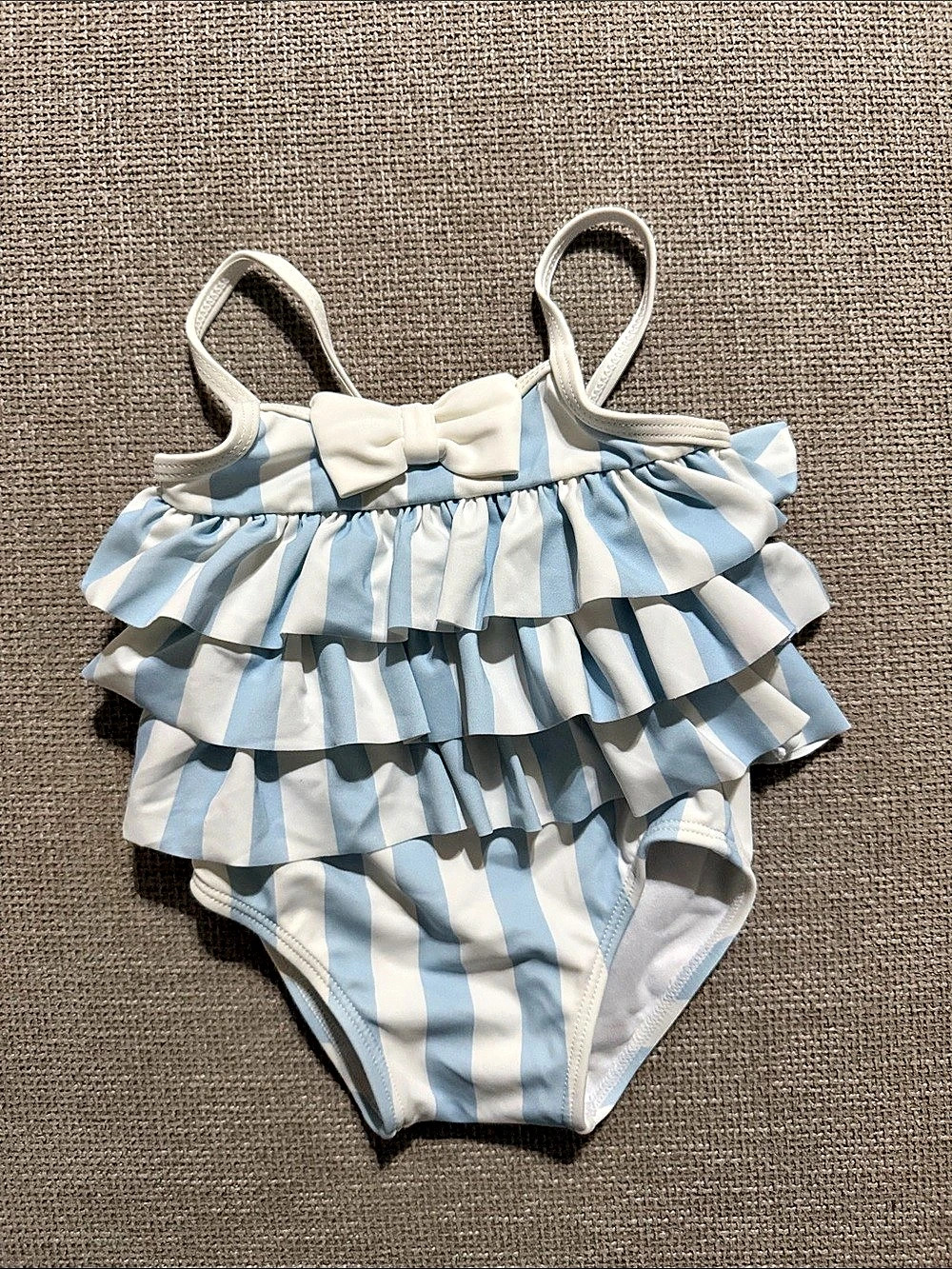 Janie and Jack Blue and White Striped Ruffle Swimsuit Blue & White Striped